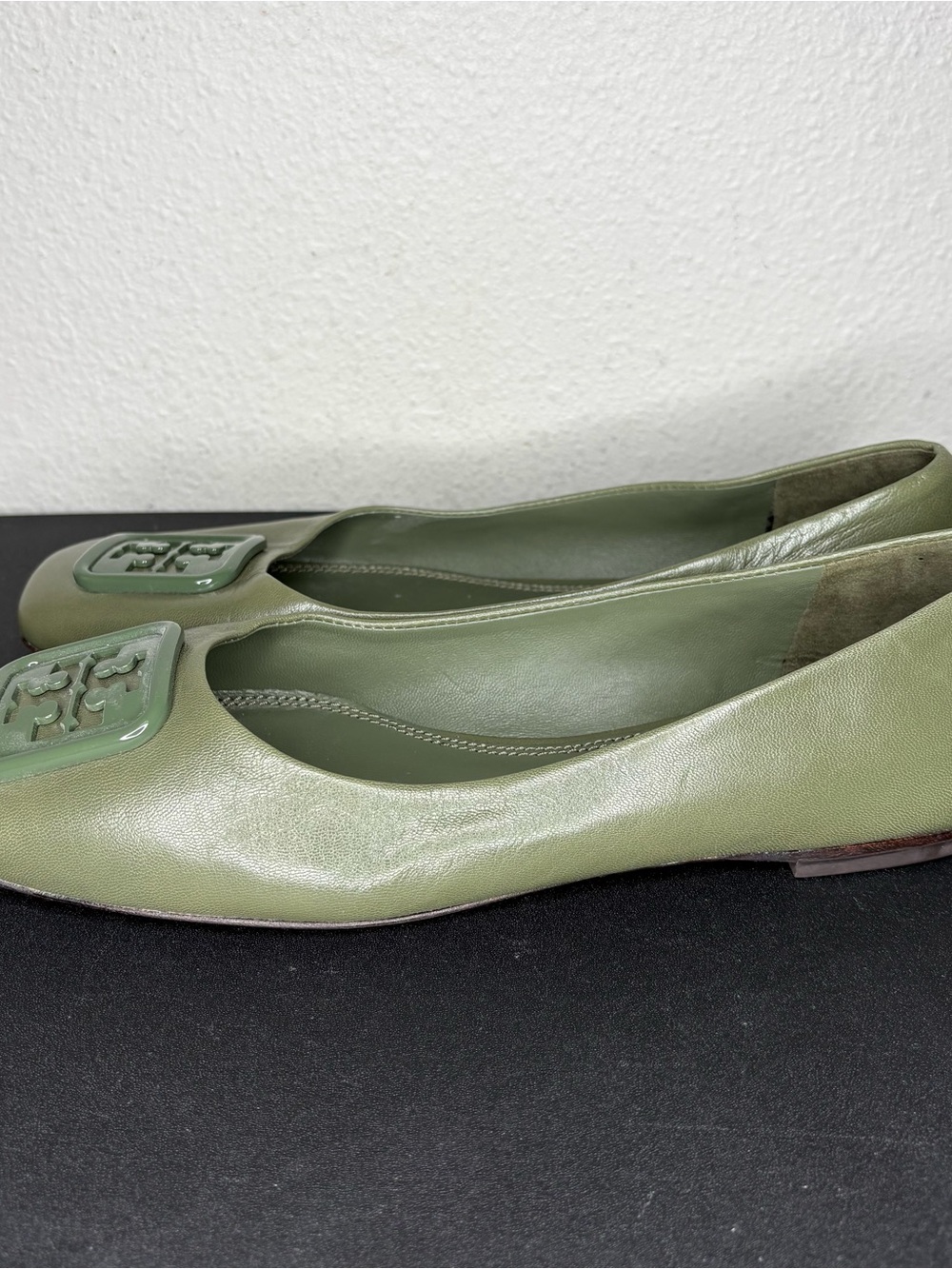 Tory Burch Georgia Square-toe Flat Green Smooth Ballet Flats Green Sz 9.5 M - Picture 3 of 9
